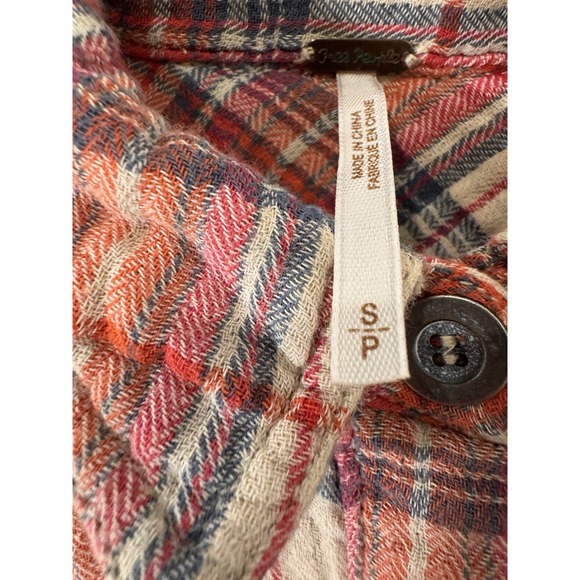FREE PEOPLE Shirt small Juniper Ridge Raw Hem Gauzy Plaid Oversized Button Up - Picture 4 of 11